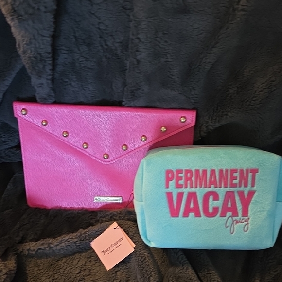 Juicy Couture Vibrant Pink Clutch and Aqua Pouch Set